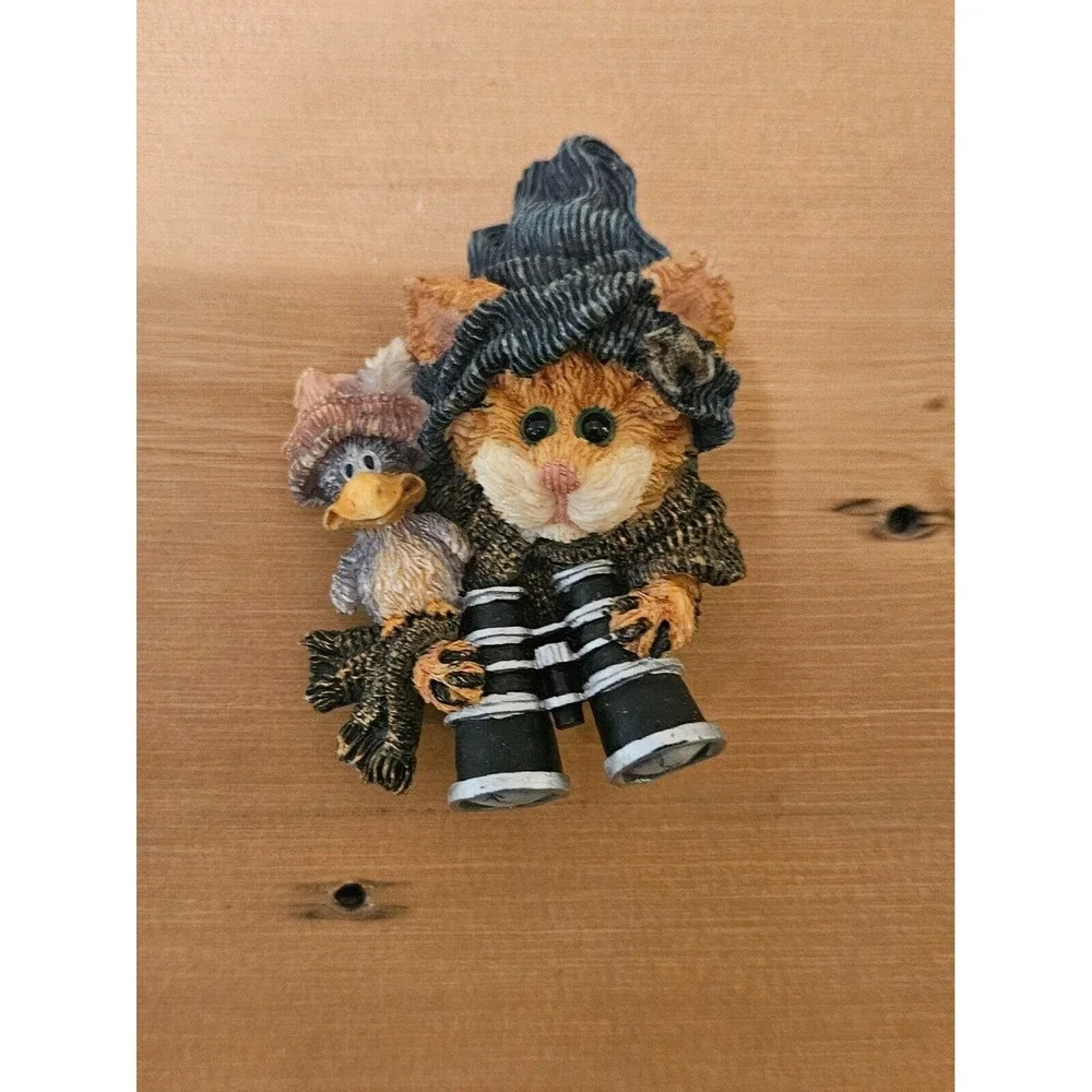 Cat & Bird Figurine with Binoculars Whimsical Decor Shelf‎ Sitter VINTAGE